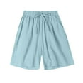 thumbnail image 5 of QUNYINEY Solid Womens Summer Shorts Casual Mid Rise Bermuda Shorts Loose Cotton Linen Elastic Waist Shorts, 5 of 5