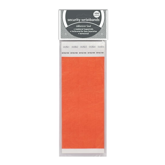 C-Line DuPont Tyvek Security Wristband, Orange, 3/4" Width, 10" Length, Pack of 100