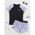 thumbnail image 5 of iEFiEL Girls Two-Piece Swimsuit Quick Dry Bathing Suit UPF50+ Rash Guard Swim Shirt Tops with Shorts Black 7-8, 5 of 7