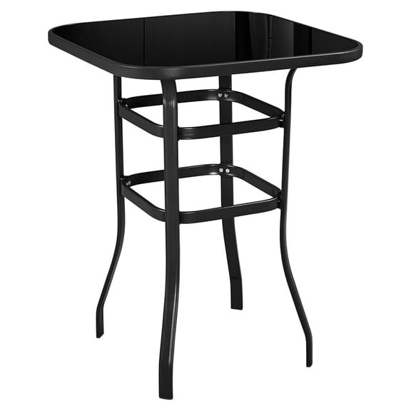 REKHH Patio Bar Table Tempered Glass, Height High Top Outdoor Pub Height Bistro Square Glass Side Table for Balcony Backyard Poolside, Black