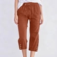 thumbnail image 7 of Capri Pants for Women Casual 2026 Summer Drawstring Elastic High Waist Linen Pant Straight Wide Leg Cropped Trouser Light Brown L, 7 of 7