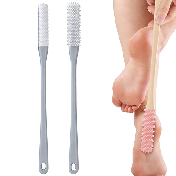 Toe Cleaning Brush Set, Silicone Toe Gap Cleaner with Long Handle Foot Scrubber, Soft Rubber Brush Exfoliating Foot Scrubber for Shower - Seniors, Men and Women (Gray*2pcs)