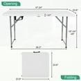 thumbnail image 2 of BIQWBIC 4 ft Folding Table,Heavy Duty Camp Table with Carrying Handle, Adjustable Height Portable Plastic Foldable Table for Kitchen, Garden Party, Picnic, Camping, BBQ, Wedding & Market Events, 2 of 10