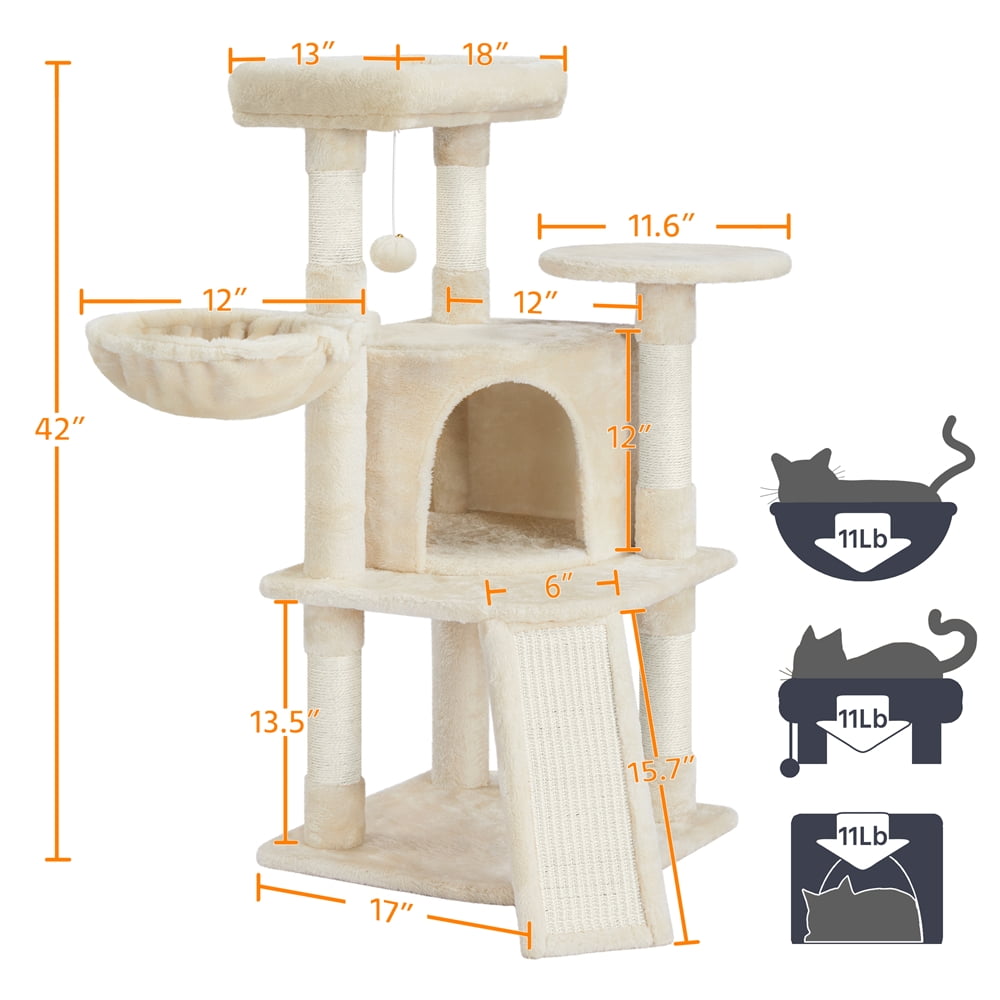 Alden Design 42"H Multilevel Cat Tree Tower with Condo and Perches, Beige