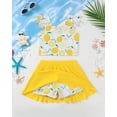 thumbnail image 2 of Kucnuzki 5T Little Girl Swimsuit Set 6T Child Gilrs Bathing Suit Ruffle Lemon Top Swimming Skirt with Shorts 2pcs Bikini Set Summer Beach Breathable Tankini Set Yellow, 2 of 10