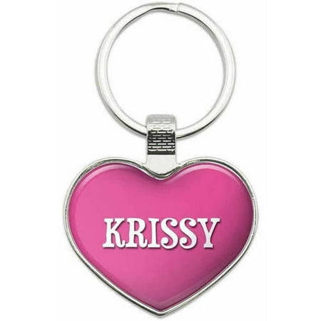 Keychain Metal Heart Locket - Krissy - Names Female Metal Heart Keychain Key Chain Ring, Multiple Colors Available