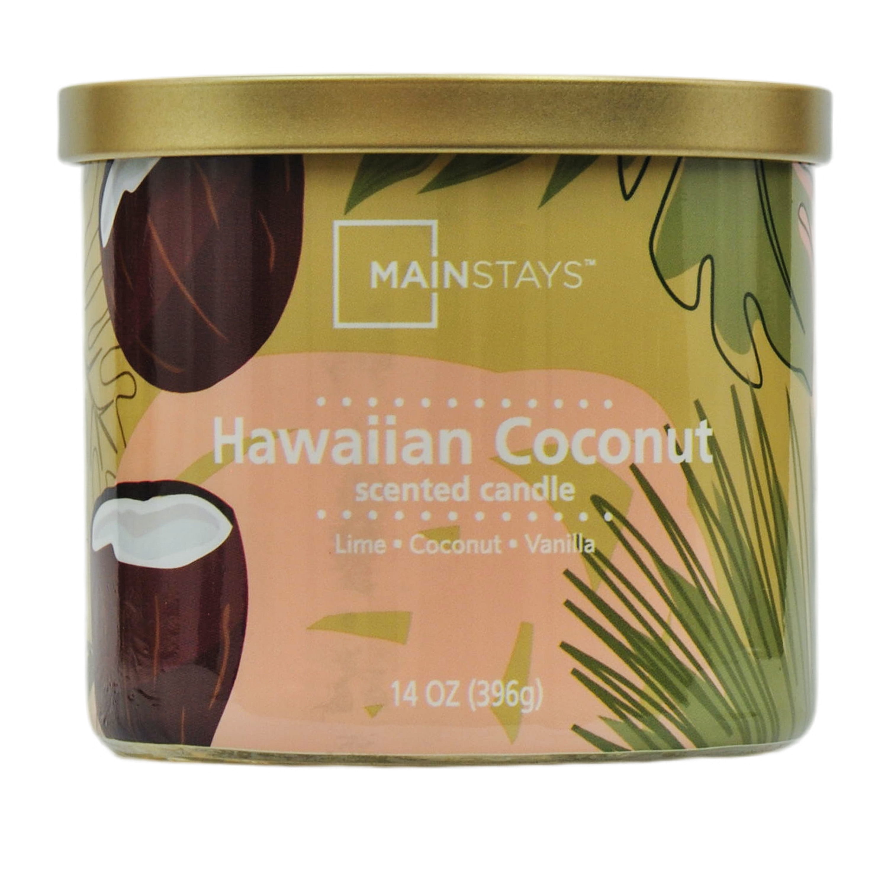 Mainstays Hawaiian Coconut Scented Wrapped 3 Wick Candle, 14 Ounce