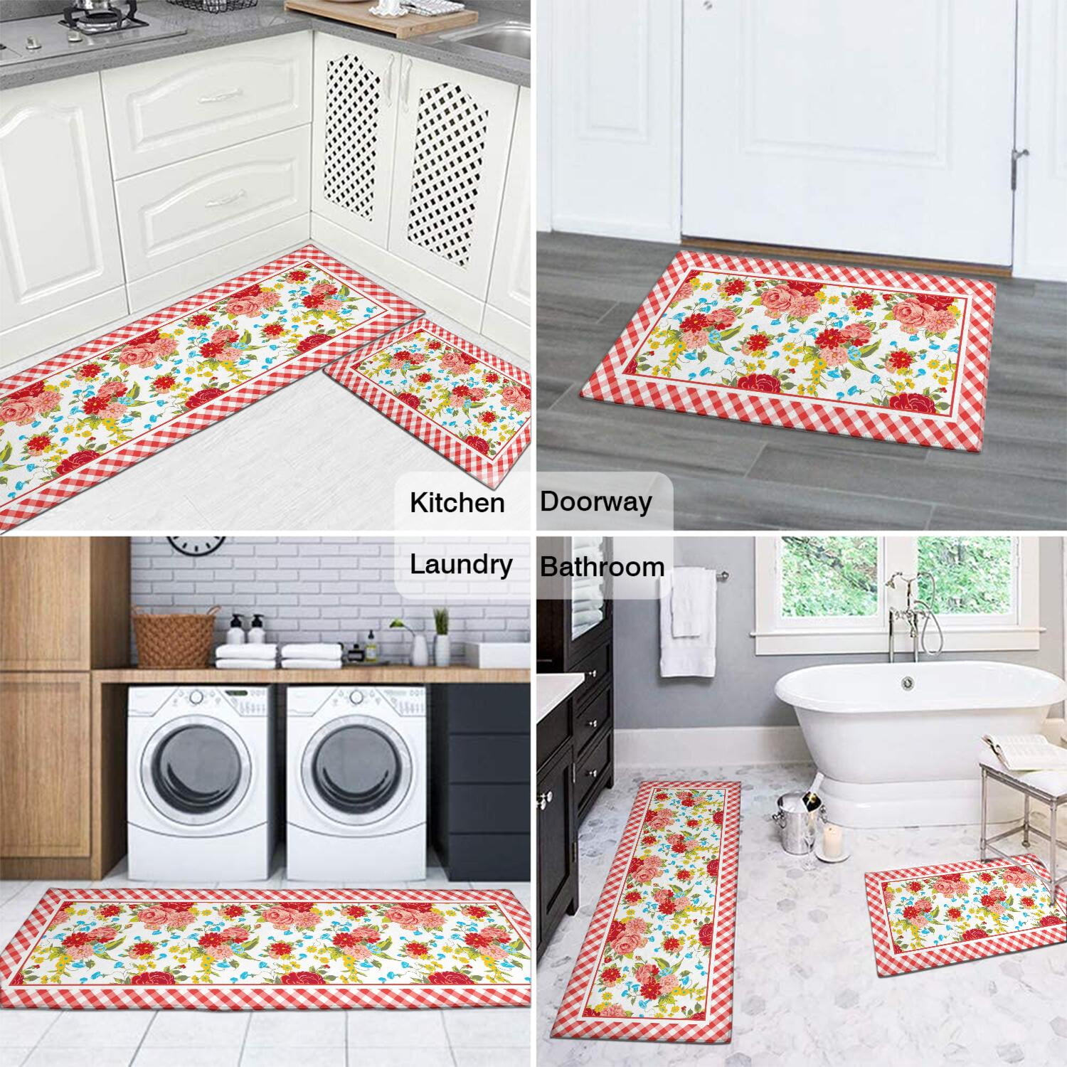 Flower Design Bath Mat Soft Rug Rubber Non Slip Quick Dry Pioneer Flower Woman Super Absorbent Thin Bathroom Rugs Shower Bathtub Shower Room Sink 20x32 Inch