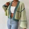 thumbnail image 6 of Women'S Color Block Crop Cardigan Top Long Sleeve Open Front Sweater Matcha Color Style L, 6 of 9