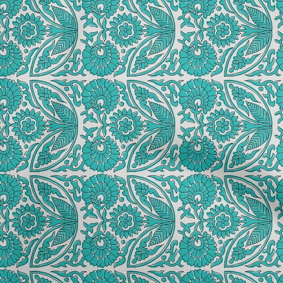 oneOone Silk Tabby Turquoise Blue Fabric Block Sewing Material Print Fabric By The Yard 42 Inch Wide