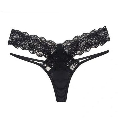 Clearance!Uooqdmx Womens Underwear Thongs for Women Nightwear T Back Lace Panties Elegant Comfortable Thong Soft Underwear for Women Black L