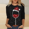 thumbnail image 1 of Prix Réduit! Aqestyerly Hauts de Noël pour Femmes Liquidation T-Shirt Imprimé de Noël Manches 3/4 Blouse Col Rond Hauts Décontractés, 1 of 4