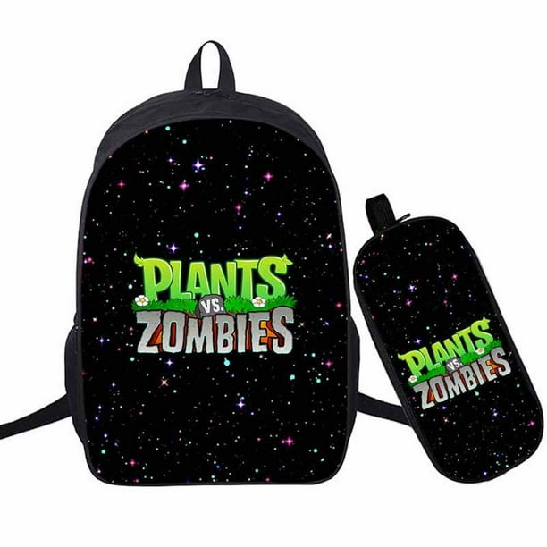 Set de mochilas escolares con dibujos animados de plantas y zombis, 2 unidades