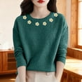 thumbnail image 6 of WTXUE Women's Oversized Daisy Embroidered Crew Neck Pullover Sweater Cute Knit Pullover Floral Pattern Drop Shoulder Pullover Tops Tunic Sweaters Fall Outfits Blackish Green Xl, 6 of 9