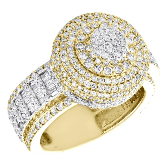 10K Yellow Gold Round & Baguette Diamond 16mm 3D Top Statement Pinky Ring 4 CT.