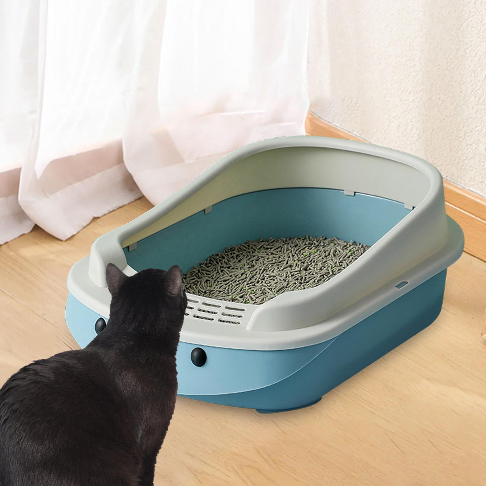 Bvdfgk Cat Toilet Cat Box Semi Enclosed Litter Pan Sturdy Stain Resistant Portable Open Blue