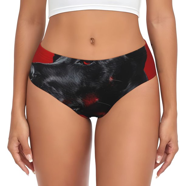 Fotbe Black Dog Red Background Calzones Estampados para Mujer – Ropa Interior de Algodón, Cómoda, Suave y Elástica-X-Large