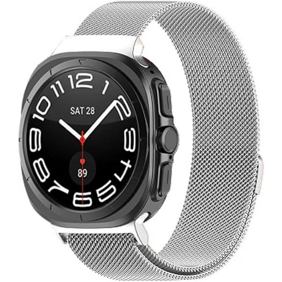 MYKOMI Compatible with Samsung Galaxy Watch 7 Ultra 47mm Band (2024) for Men Women, Stainless Steel Magnetic Metal Milanese Loop Mesh Replacement Wristband