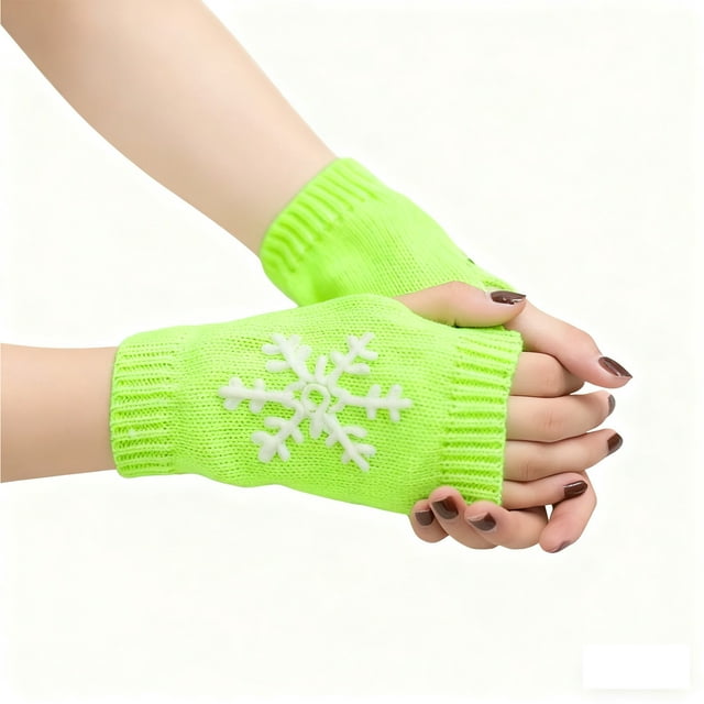 Casual Snowflake Print Knitted Fingerless Mittens For Winter Warmth And Fashion Comfort