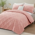 thumbnail image 4 of Exclusivo Mezcla Ultrasonic California King Quilt Set, 3-Piece Lightweight Bedspreads Modern Striped Coverlet, Blush Pink, 4 of 7
