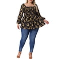 thumbnail image 2 of Agnes Orinda Women's Plus Size Floral Print Tops Smocked Peplum Blouses Square Neck Long Sleeve Casual Shirts 3X Black, 2 of 6