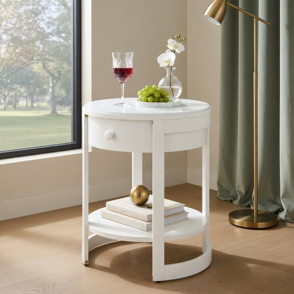 Topcobe 2-Tier Round End Table Mid Century Modern Nightstand, End Tables Living Room, Modern Furniture for Home-White