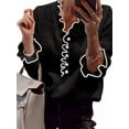 thumbnail image 2 of Female'S Pearl Beaded Long Sleeve Sweater V Neck Ruffle Trim Knitted Pullover Tops Black S, 2 of 7