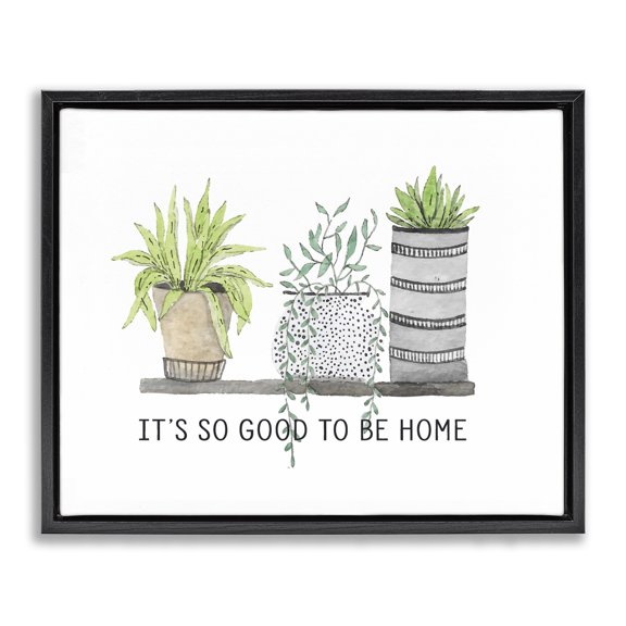 Stupell Industries Scandinavian Good To Be Home House Plants Various Planters Black Floating Frame Canvas Art, 21 x 17, by Lettered and Lined