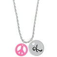 thumbnail image 1 of Delight Jewelry Acrylic Small Hot Pink Peace Sign Silvertone Script Initial Disc - K - Charm Necklace, 20"+3", 1 of 4
