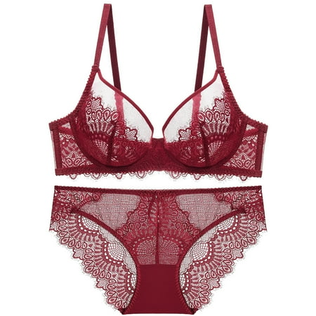 Somuwie Clearance Thin Sponge Transparent Bra With Large Chest And Small Lace Women s SexyGather And Lift For Breathability Lingerie Bra Set
