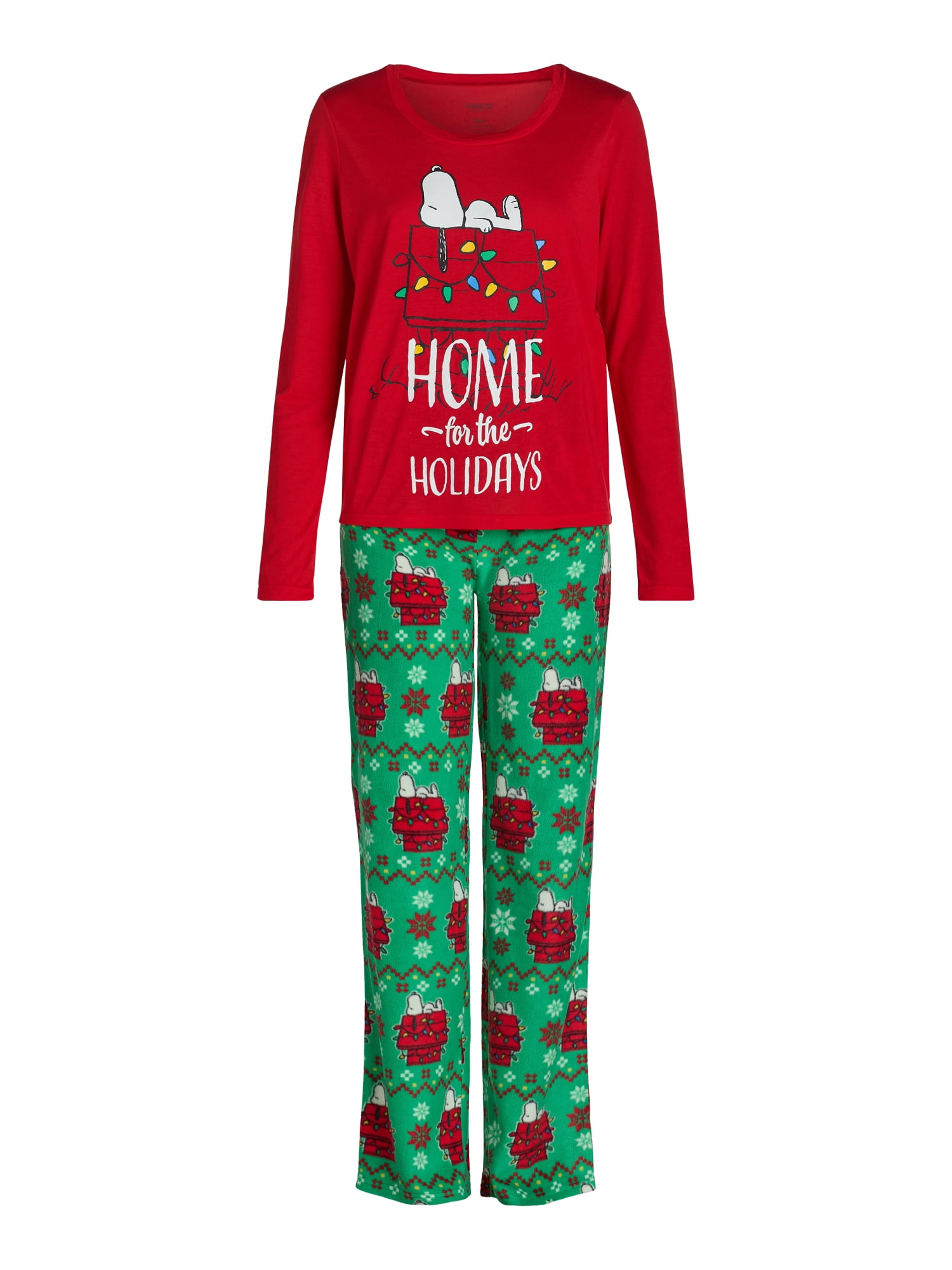 Peanuts Snoopy Women’s Home for the Holidays Matching Family Pajamas Set, 2-Piece, Sizes XS-3XL