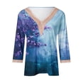 thumbnail image 4 of BangWanChi Womens Summer Tops with Sleeves Women's Summer Printed Pullover V-Neck Lace T-Shirt 3/4 Sleeves Three-quarter Sleeve Top, 4 of 5