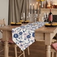 thumbnail image 2 of Navy Blue Floral Table Runner Linen Burlap Table Runner 108 Inches Long Vintage Watercolor Botanical Flower Leaf Dresser Scarves for Kitchen Island Coffee Party Holiday Decoration 13"x108", 2 of 8