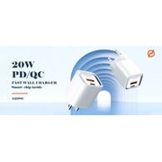20W PD/QC Fast Charger with USB-C and USB-A Ports, Smart Chip, Turbo Power, 100cm Cable Included