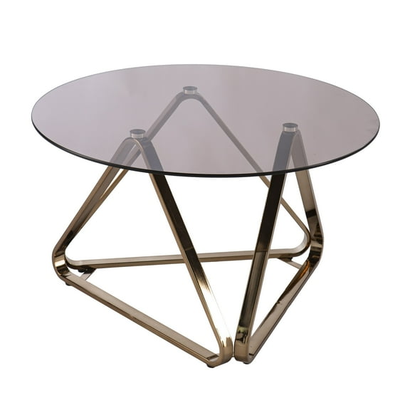 SEI Furniture Stondon Round Cocktail Table in Champagne with Smoked Glass