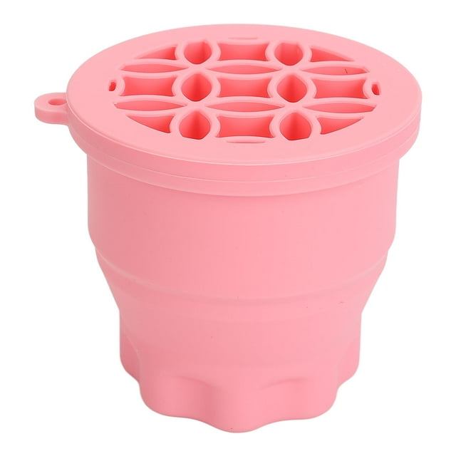Taza limpiadora de brochas de maquillaje, almohadilla de limpieza para brochas cosméticas, estante de secado, cuenco de silicona, herramienta de lavado portátil, color rosa