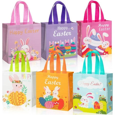 Mr. Pen- Easter Gift Bags with Handles, 9.2"x8.7"x4.5", 6 pcs Bunny Carrot Chick Design