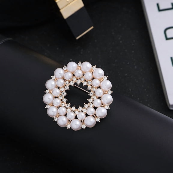 2pcs Imitation Pearl Alloy Brooch with Rhinestone Flat Round 50x50mm