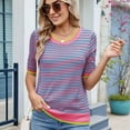 thumbnail image 5 of Womens Summer Short Sleeve Shirts Striped Sweater Cute Casual Top Trendy Women Clothing Crewneck Knit Blouses Blue & Green M, 5 of 9