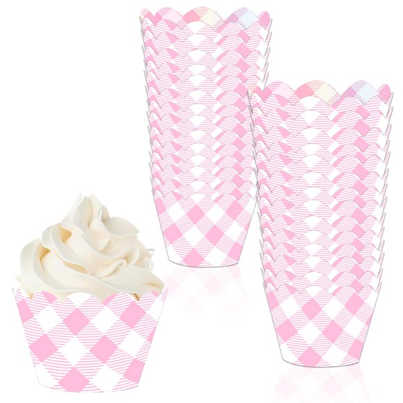 Moldes para cupcakes LUCKYQUBE 24 forros rosa a cuadros