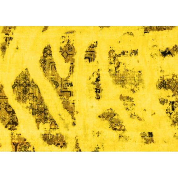 Ahgly Company Machine Washable Indoor Rectangle Abstract Yellow Modern Area Rugs, 4' x 6'