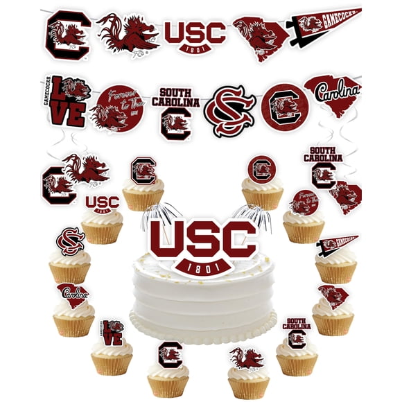 Suministros De Fiesta Usc Para Regalo De Cumpleaños De Fútbol, Pancarta Y Decoración Para Tartas (42 Piezas) (Gallos De Carolina Del Sur)