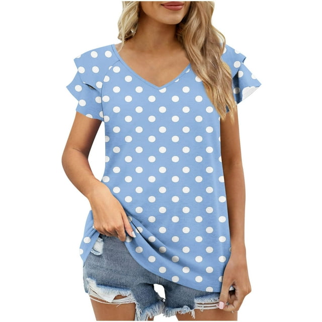 XMMSWDLA T-Shirts à Manches Courtes pour Femmes à Col Rond Été Mode T-Shirt Basique Bleu Pâle T-Shirts à Manches Courtes pour Femmes