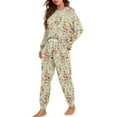 thumbnail image 2 of SCRAWLGOD Flower Womens Pajamas Long Sleeve Sleepwear Set of 2 Pjs Women Fall Clothing Size 2XL Crewneck Pajama with Pockets Elastic Women Lounge Set Soft, 2 of 7