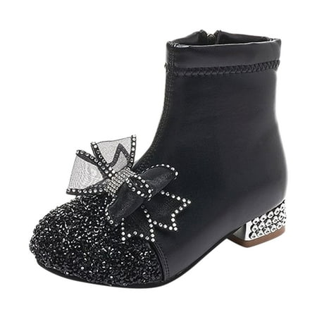 

TOWED22 First Walking Shoes For Baby Girl Leather Shoes For Girls Glitter Ankle Boots Kids Low Heel Dress Baby Dress Shoes Black