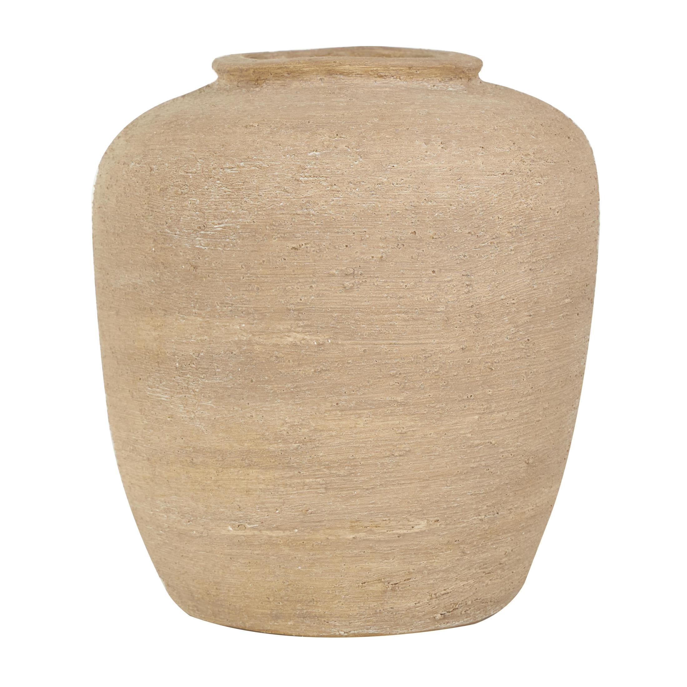 DecMode 12" Wide Textured Terracotta Beige Ceramic Vase