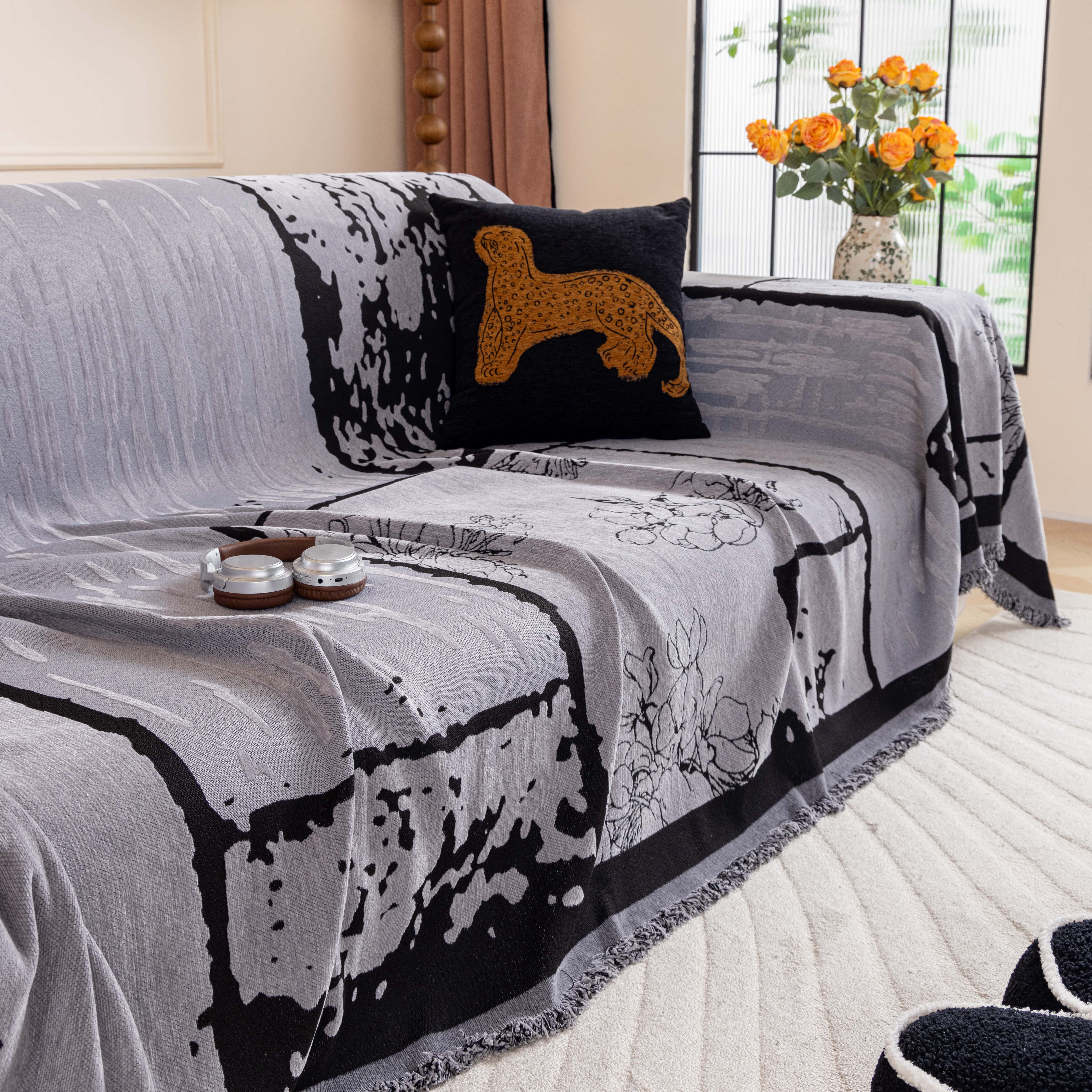 NAYOROOM Vintage Gray Sofa Cover, Couch Covers for 3 Cushion Couch Sofa, Sectional Couch Covers for Living Room Sofa Throws Sofa Slipcovers (71"x 118",Large )