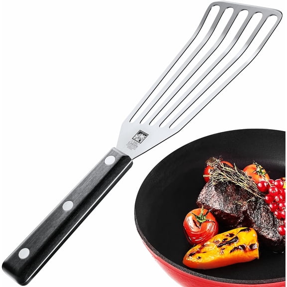 Slotted Stainless Steel Fish Spatula - 11-inch Thin, Heat Resistant with ABS Handle - Turner for Meat, Eggs, Nonstick Cookware
