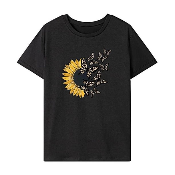 Camiseta para mujer con cuello redondo, cómoda camiseta de manga corta para senderismo, trabajo, playa L