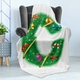 thumbnail image 4 of Christmas Alphabet Soft Flannel Fleece Throw Blanket, C Letter with Holiday Ornaments Baubles Fir Tree, Cozy Plush for Indoor and Outdoor Use, 50" x 70", White Green and Dark Yellow, by Ambesonne, 4 of 5